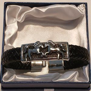 SOLD!   Genuine Leather Horse Bracelet 8.5 inch in 316L